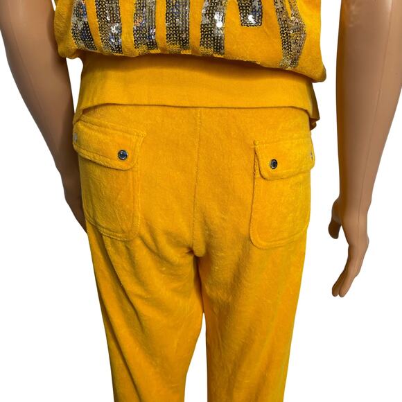 Vintage Y2K Juicy Couture sequin french terry hoodie track pant set L yellow - Picture 9 of 16